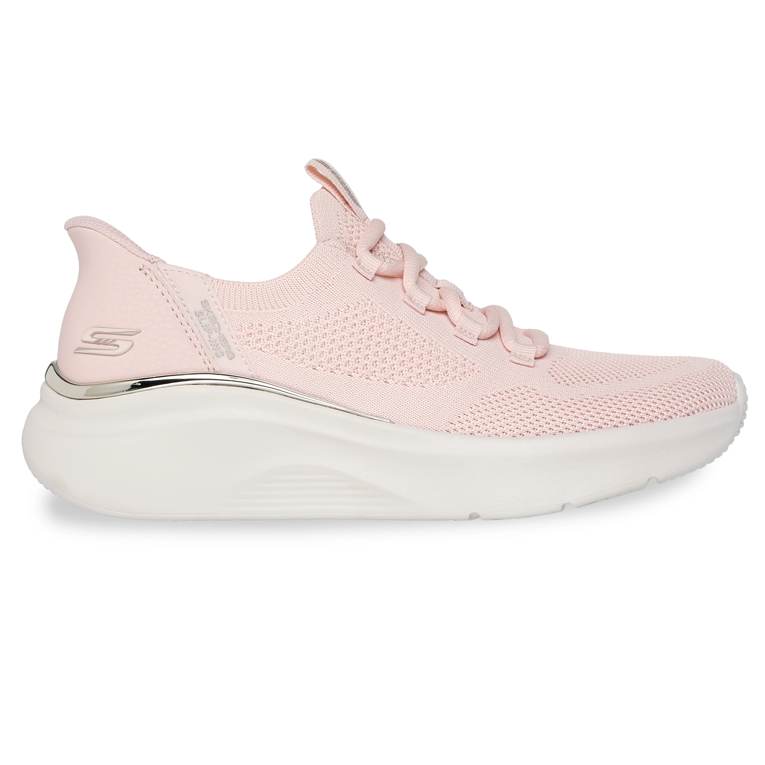 Tênis feminino Skechers BOBS B LOVE 117617-LTPK rosa claro vista lateral direita com solado branco e cadarço rosa